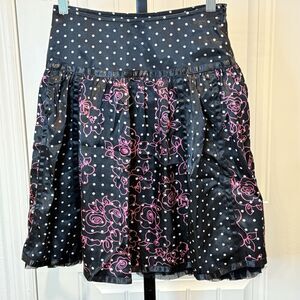 Limited Too Lined Short Skirt Size 8 Black Pink Floral Polka Dots Pleated